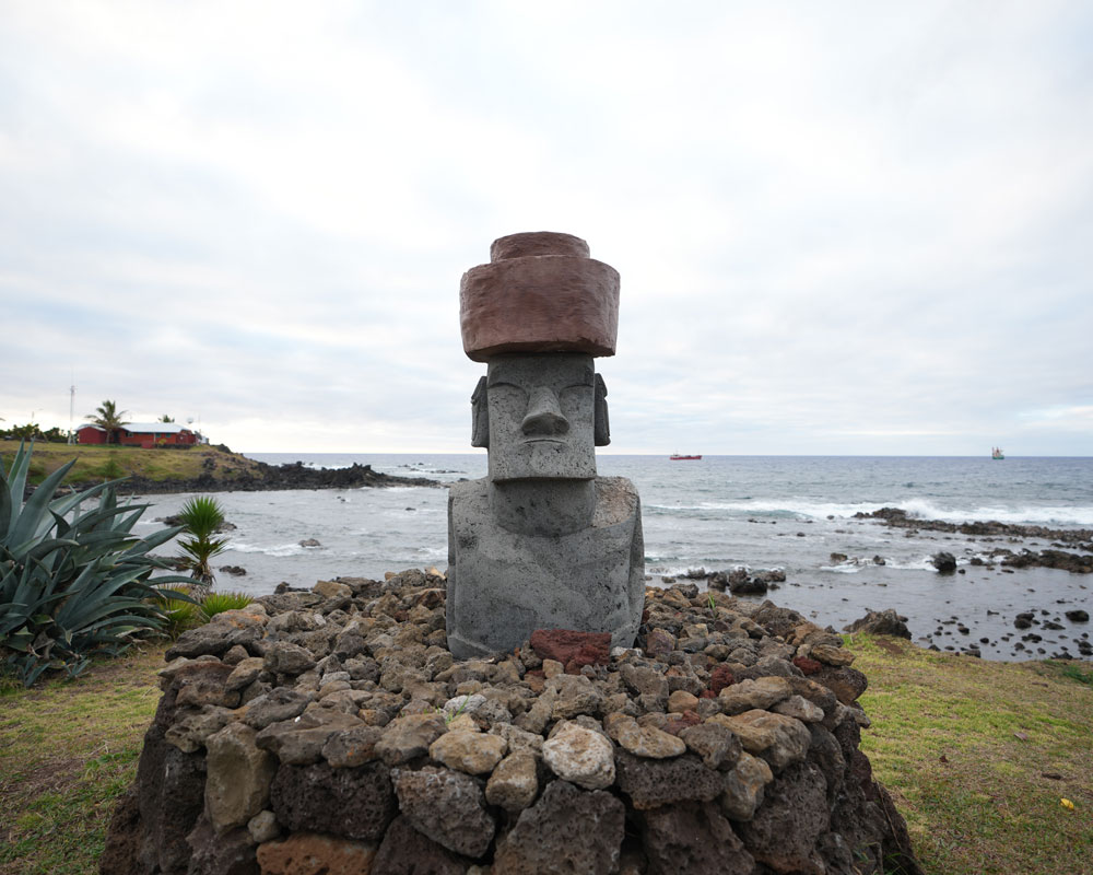 Moai near the island's coast.